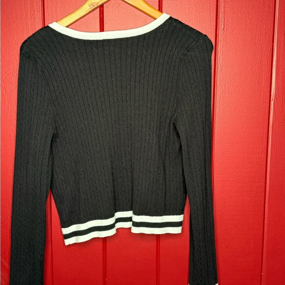 Black & White Button Front Ribbed Cardigan Sweater - Picture 6 of 8